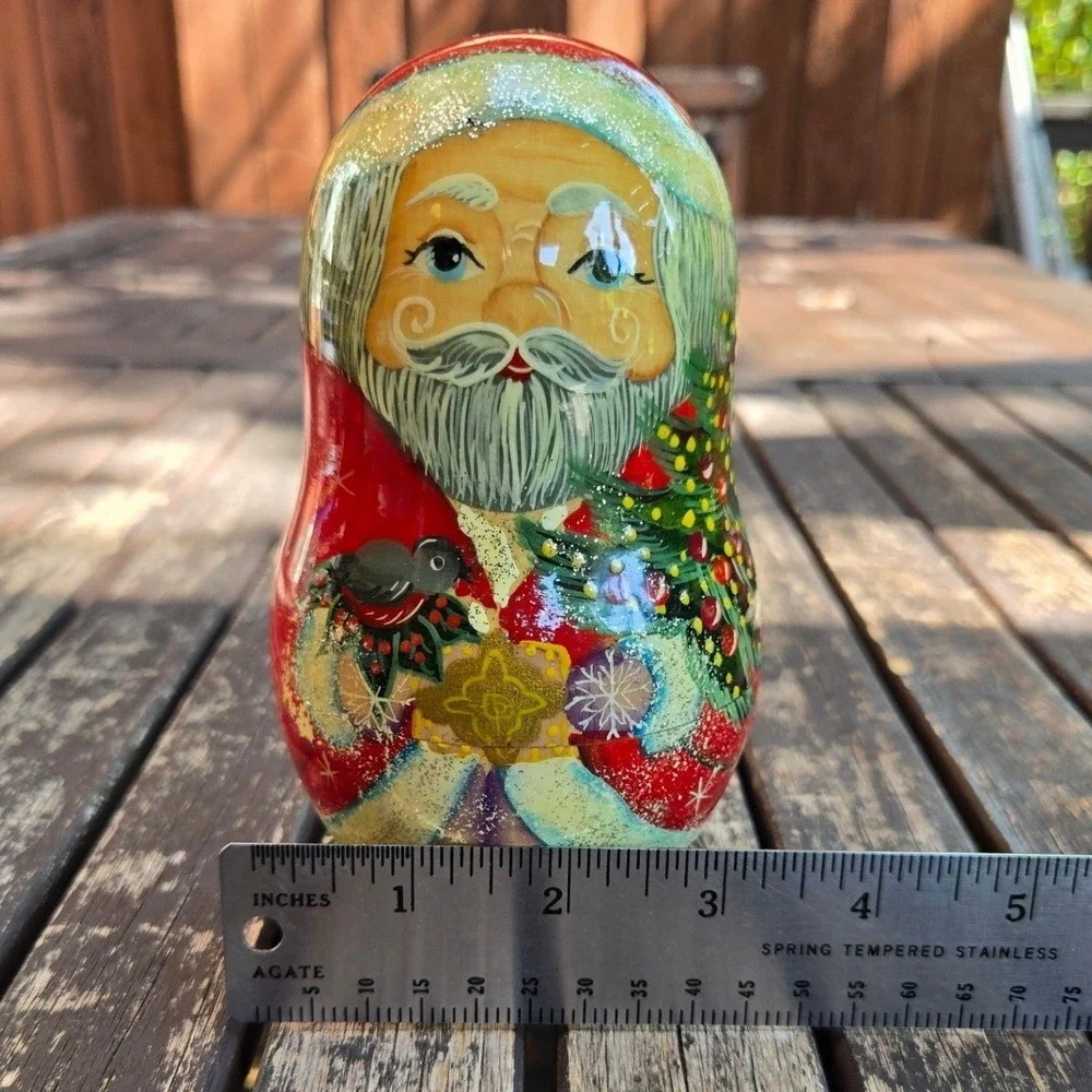 Vintage G. DeBrekht Russian Santa Nesting Doll Set 5 Wooden Christmas Ornaments